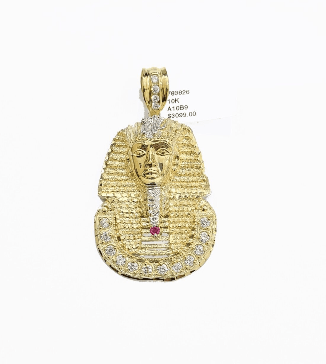 10k Gold Pharaoh Head Charm Rope Chain Necklace 8mm 22'' Set & Pendant 10kt REAL - GoldenlinQ