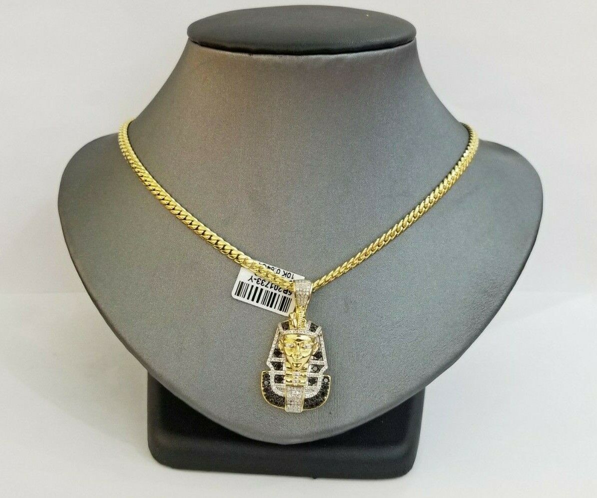 10k Gold Pharaoh Head Pendant Real Diamond Charm - GoldenlinQ