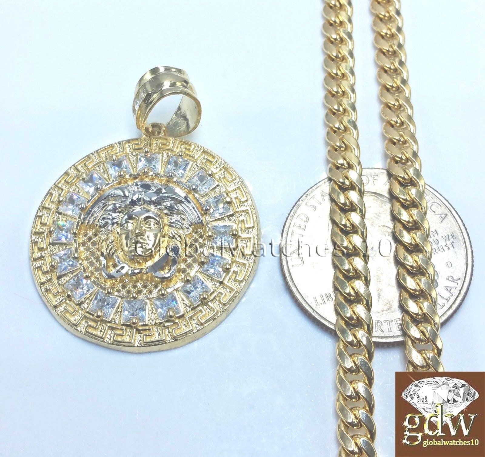 10k Gold Real Gold Head Charm Miami Cuban 20 inch Chain Set - GoldenlinQ