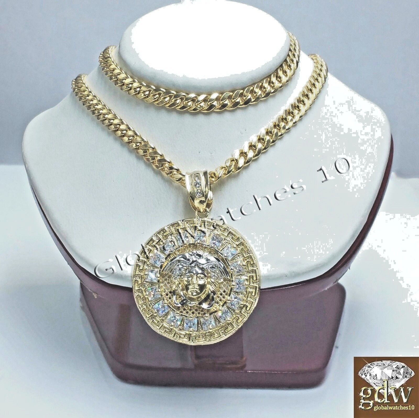 10k Gold Real Gold Head Charm Miami Cuban 20 inch Chain Set - GoldenlinQ