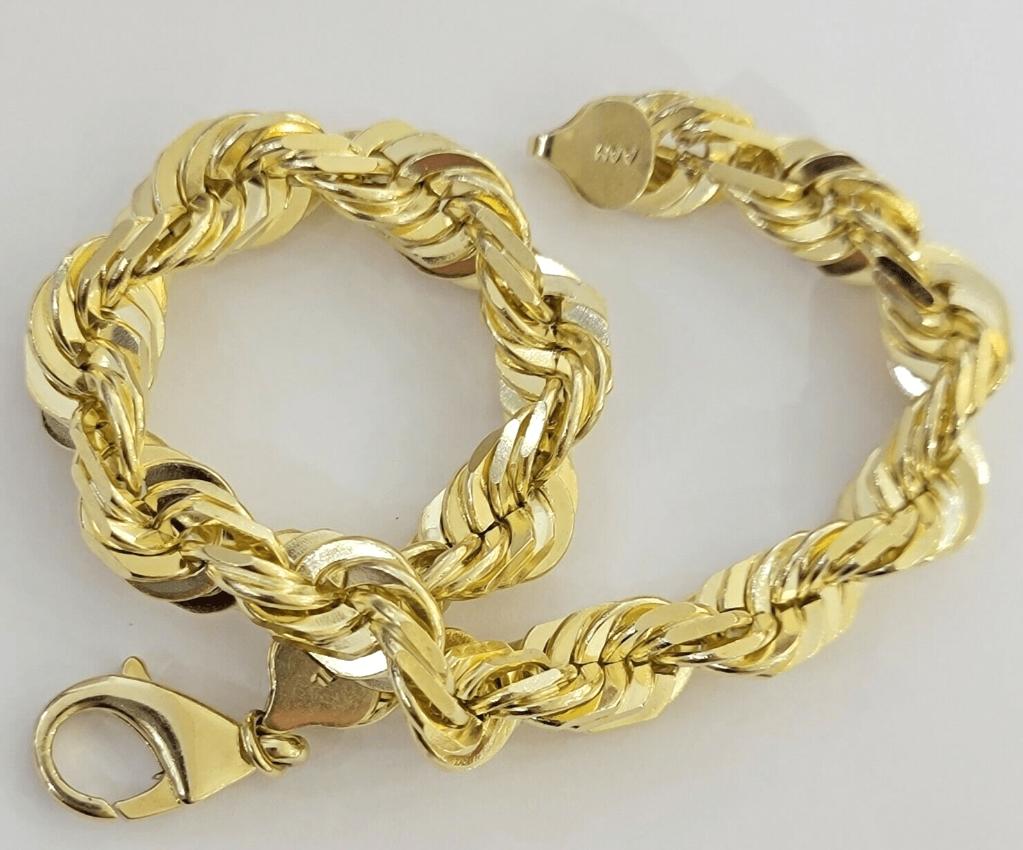 10k Gold Rope Bracelet 9 Inch 10mm Diamond Cuts Real Solid Link 10KT Yellow Gold - GoldenlinQ