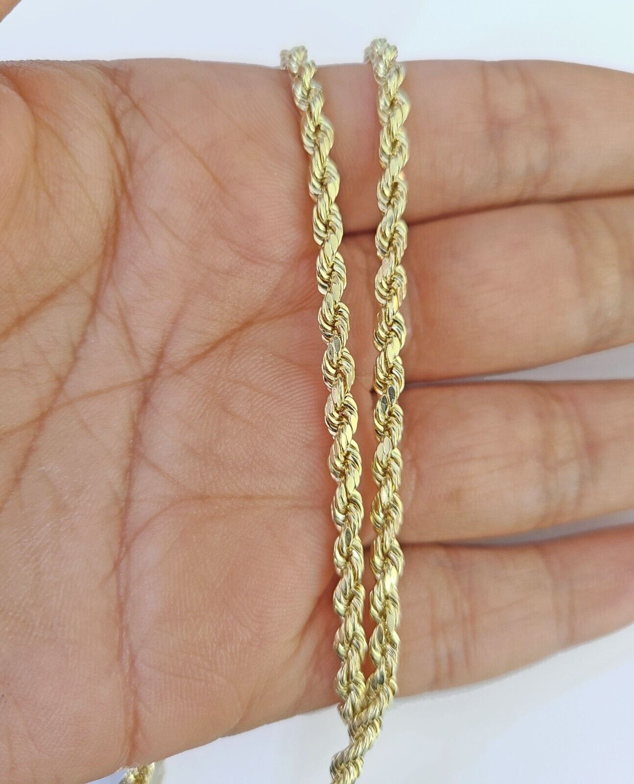 10K Gold Rope Chain 3mm Length 18" 20" 22" 24" 26" 28" 30" & Cross Charm - GoldenlinQ