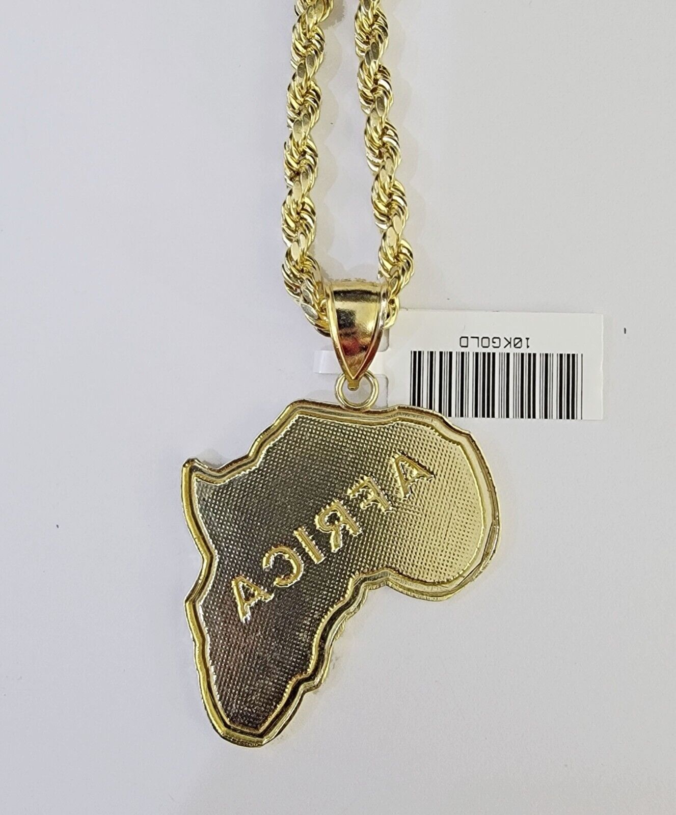 10K Gold Rope Chain African Map Charm Pendant Diamond Cut Men's Women's - GoldenlinQ