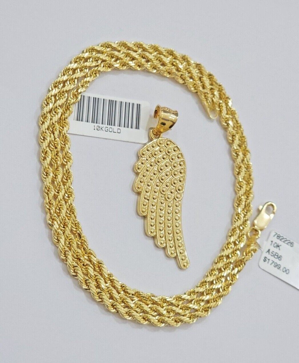 10k Gold Rope Chain Angel Wing Charm Pendant Set 22" Inch 3mm Necklace REAL SALE - GoldenlinQ