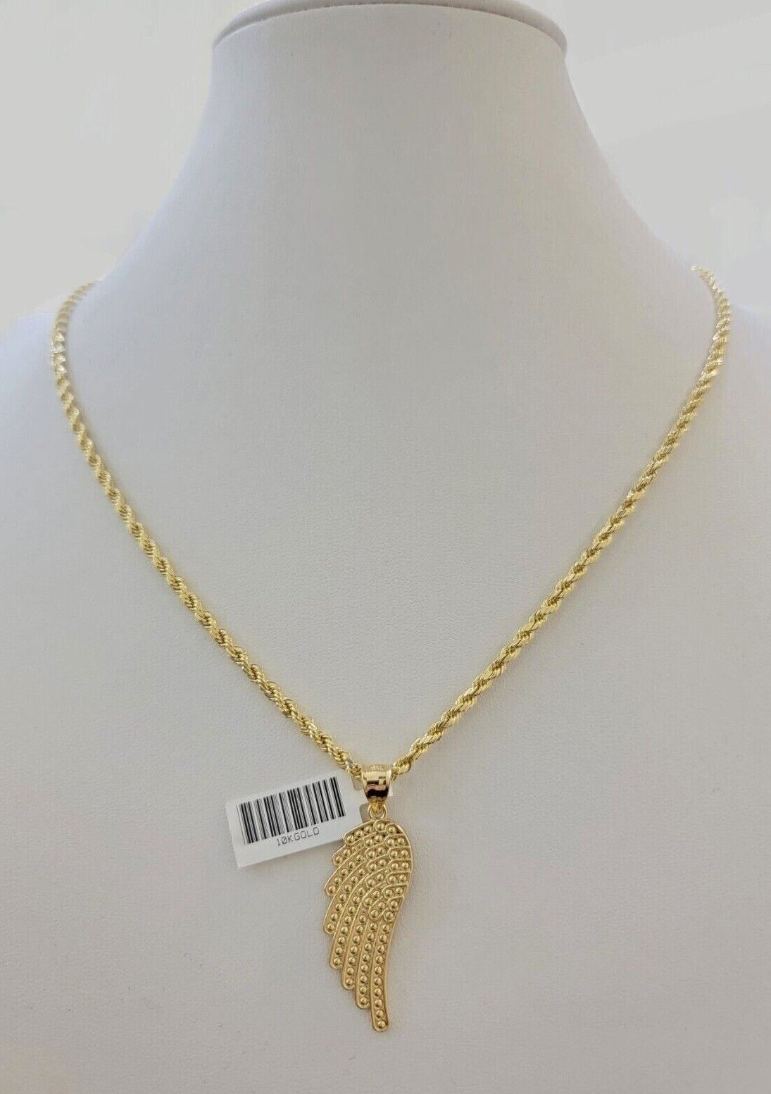10k Gold Rope Chain Angel Wing Charm Pendant Set 22" Inch 3mm Necklace REAL SALE - GoldenlinQ