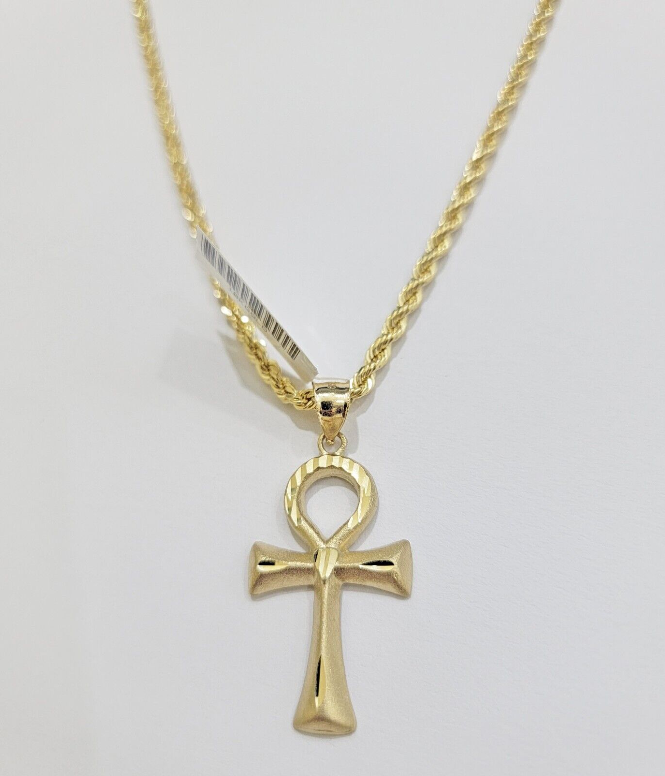 10k Gold Rope Chain Ankh Cross Charm Pendant Set 18" - 28" inch 3mm Necklace, REAL - GoldenlinQ