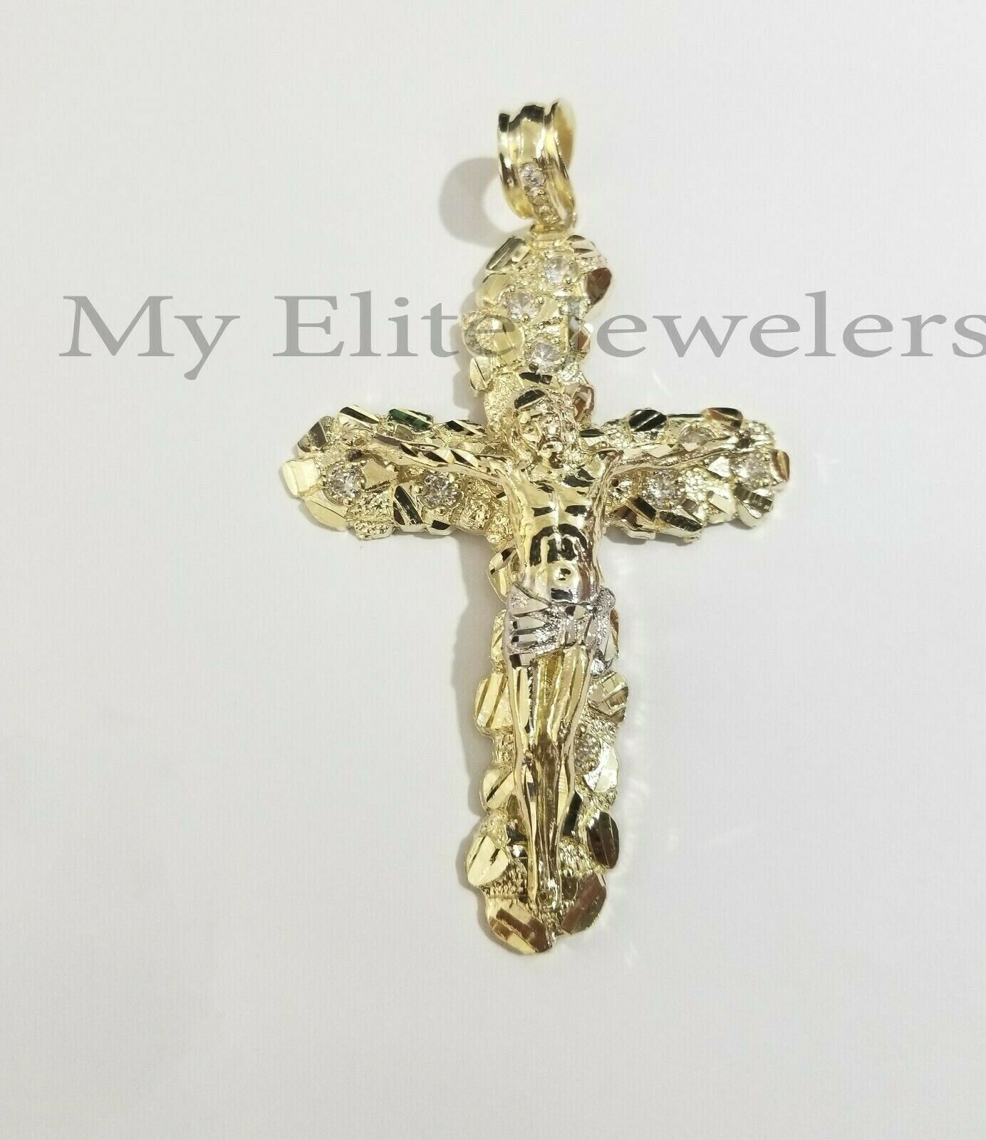 10k Gold Rope Chain & Cross Charm Pendant Mens 10kt Yellow Gold 8mm 24" Necklace - GoldenlinQ