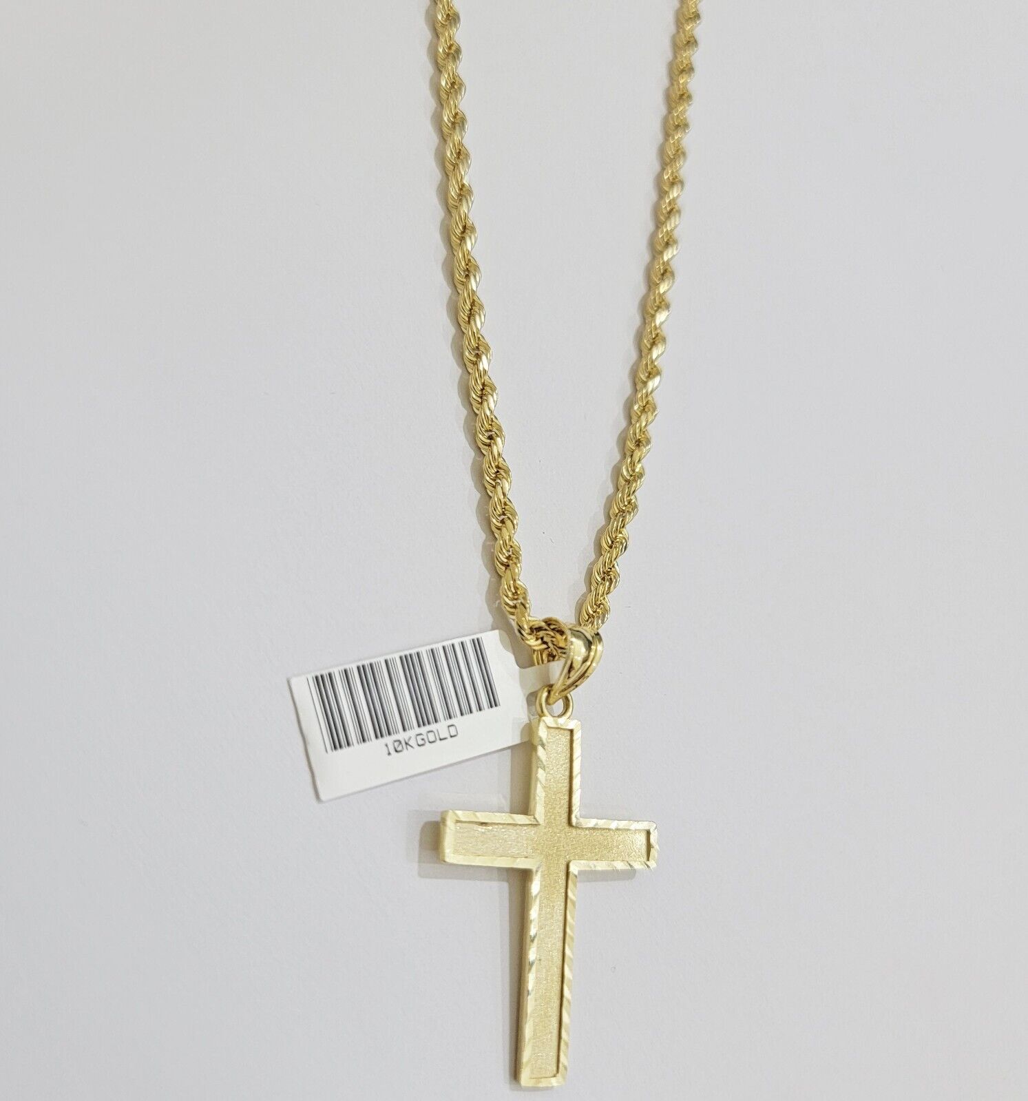 10k Gold Rope Chain Cross Charm Pendant Set 18" - 28" inch 3mm Necklace, REAL 10KT - GoldenlinQ
