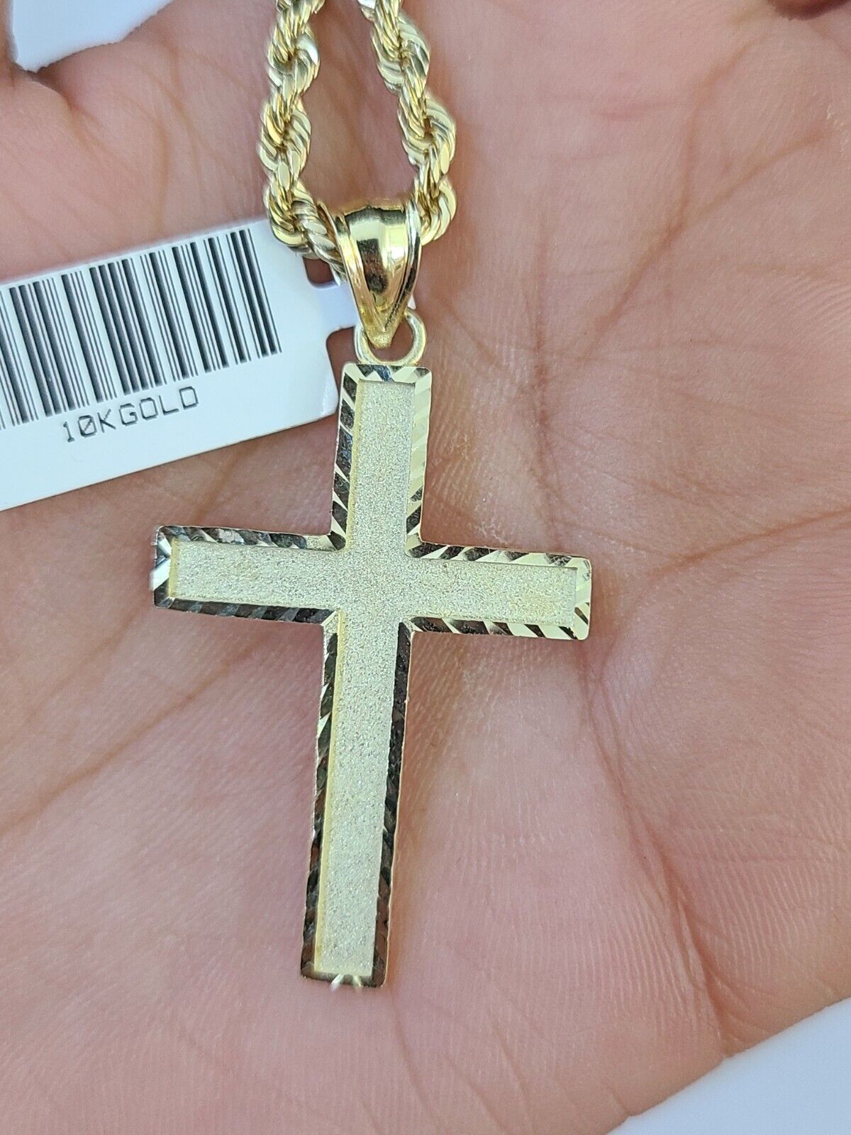 10k Gold Rope Chain & Cross Charm Pendent SET 3mm 22 Inches Necklace - GoldenlinQ