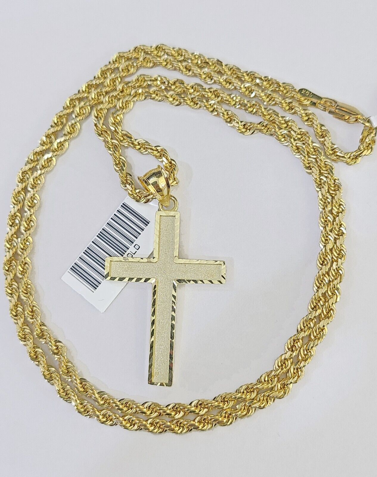 10k Gold Rope Chain & Cross Charm Pendent SET 3mm 22 Inches Necklace - GoldenlinQ
