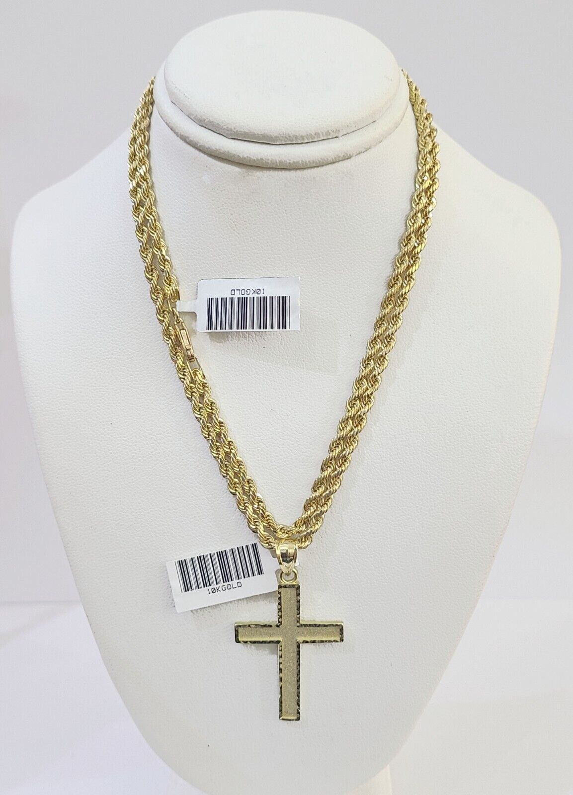 10k Gold Rope Chain & Cross Charm Pendent SET 3mm 22 Inches Necklace - GoldenlinQ