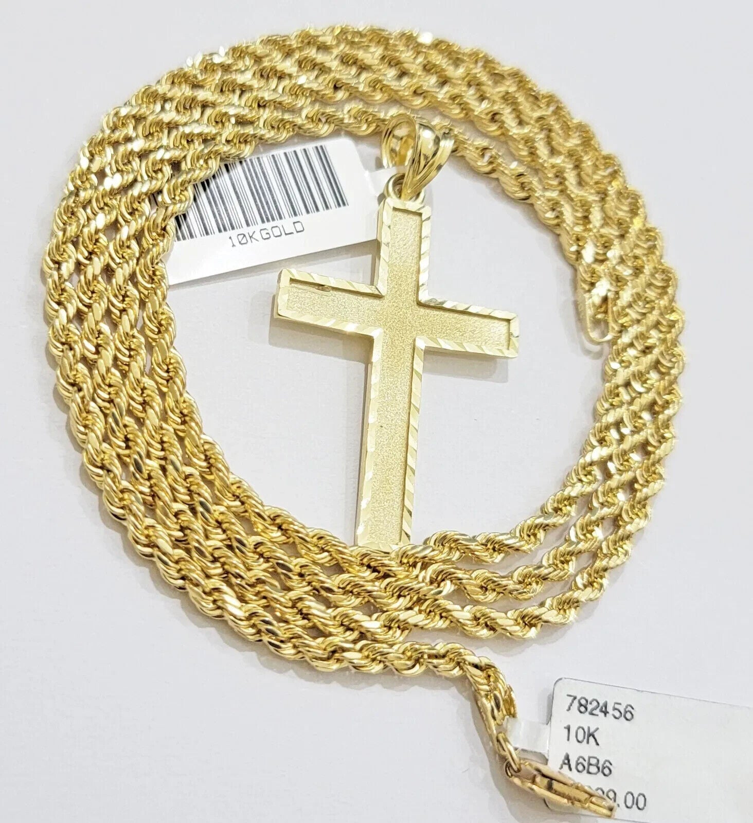 10k Gold Rope Chain Cross pendant Set 3mm 18 Inch Neckalce & Charm REAL 10kt - GoldenlinQ