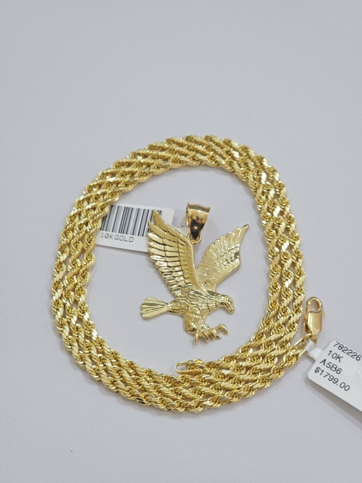 10k Gold Rope Chain Eagle Charm Pendant Set 22'' Inches 3mm Necklace REAL SALE - GoldenlinQ