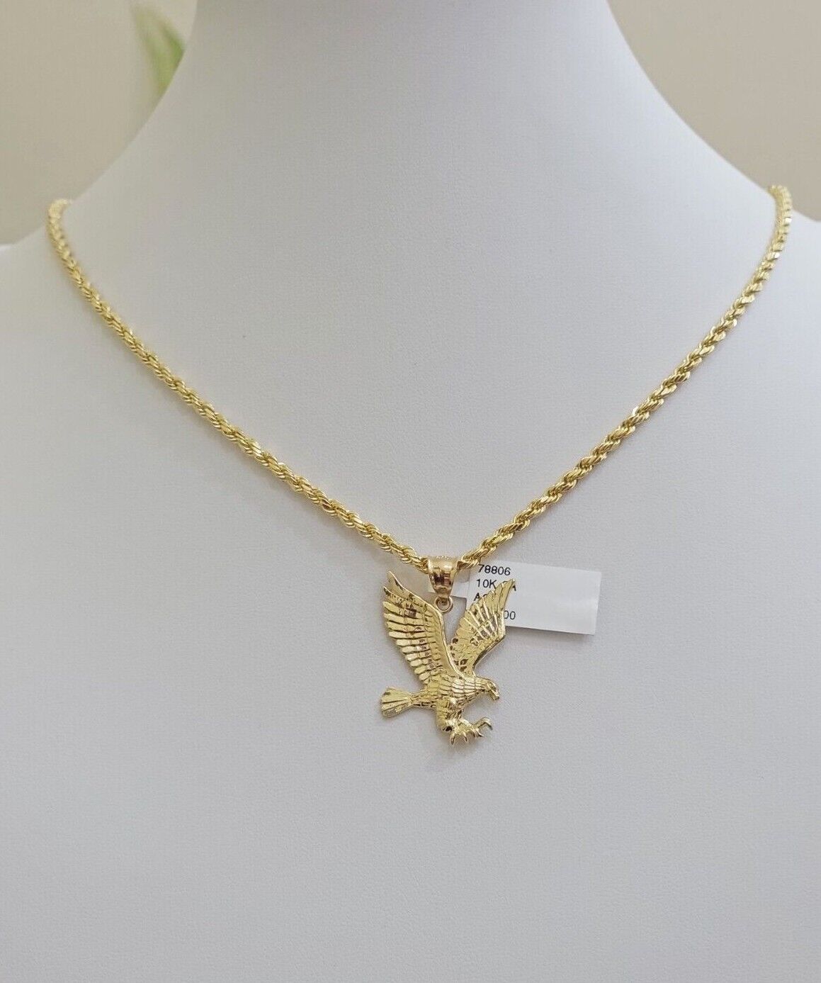 10k Gold Rope Chain Eagle Charm Pendant Set 22'' Inches 3mm Necklace REAL SALE - GoldenlinQ