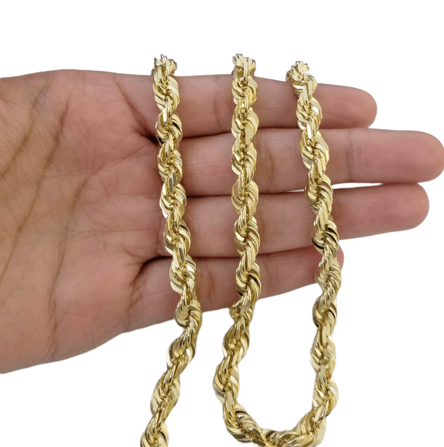 10k Gold Rope Chain For Men Necklace Diamond Cut 6mm 22 Inch SOLID On Sale - GoldenlinQ