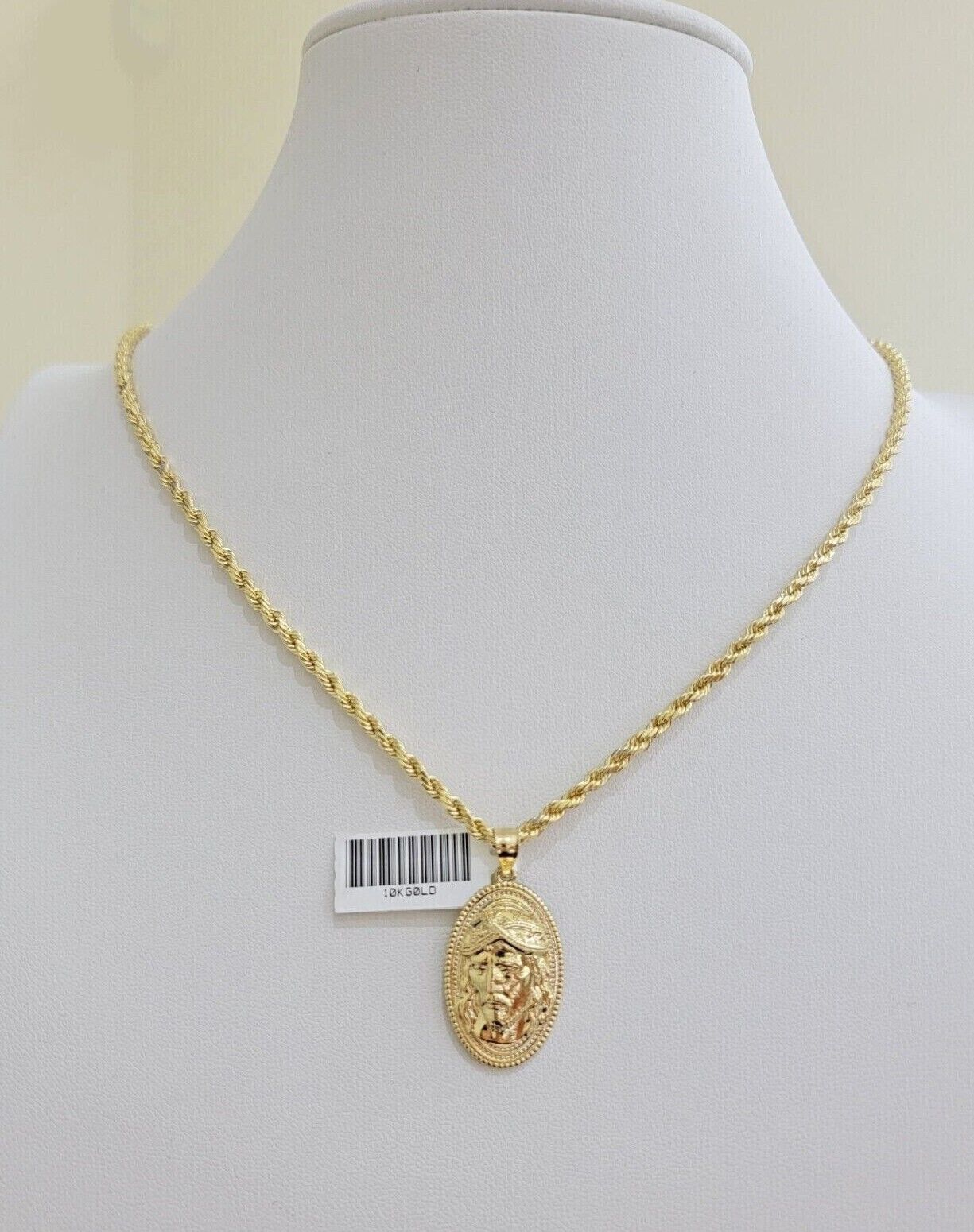 10k Gold Rope Chain Jesus Head Charm Pendant Set 22" Inch 3mm Necklace REAL SALE - GoldenlinQ