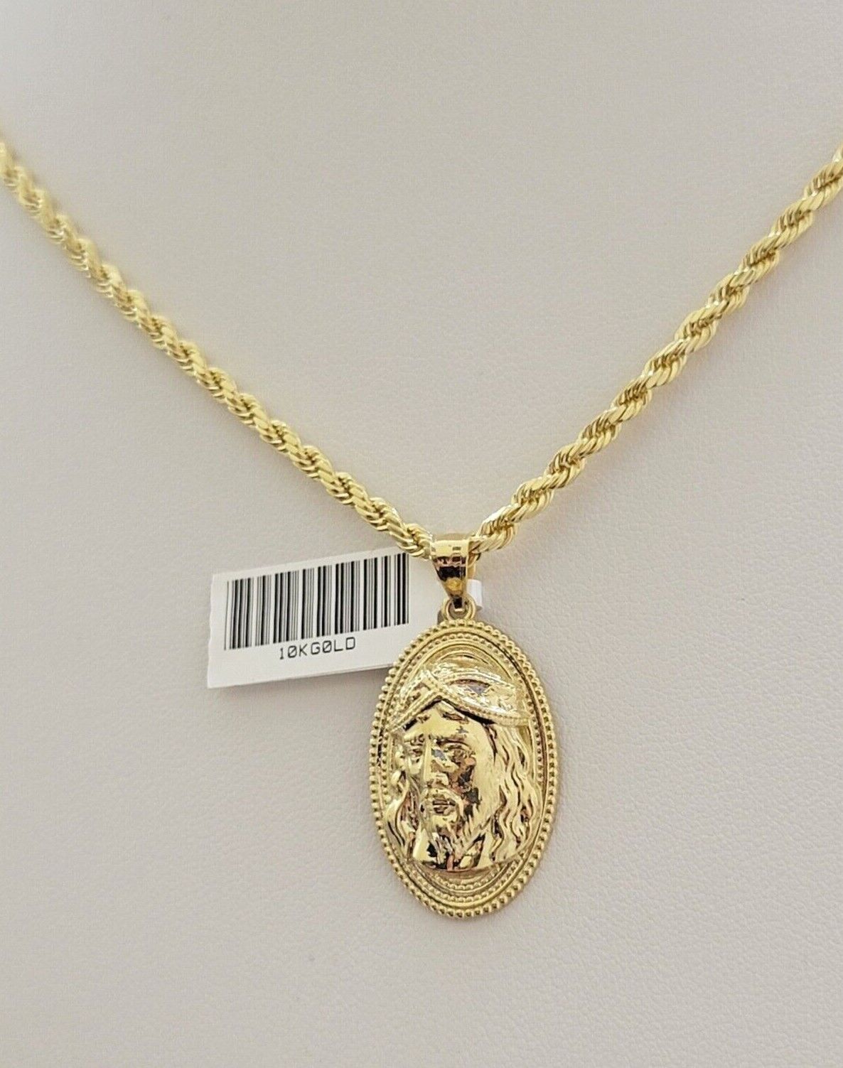 10k Gold Rope Chain Jesus Head Charm Pendant Set 22" Inch 3mm Necklace REAL SALE - GoldenlinQ