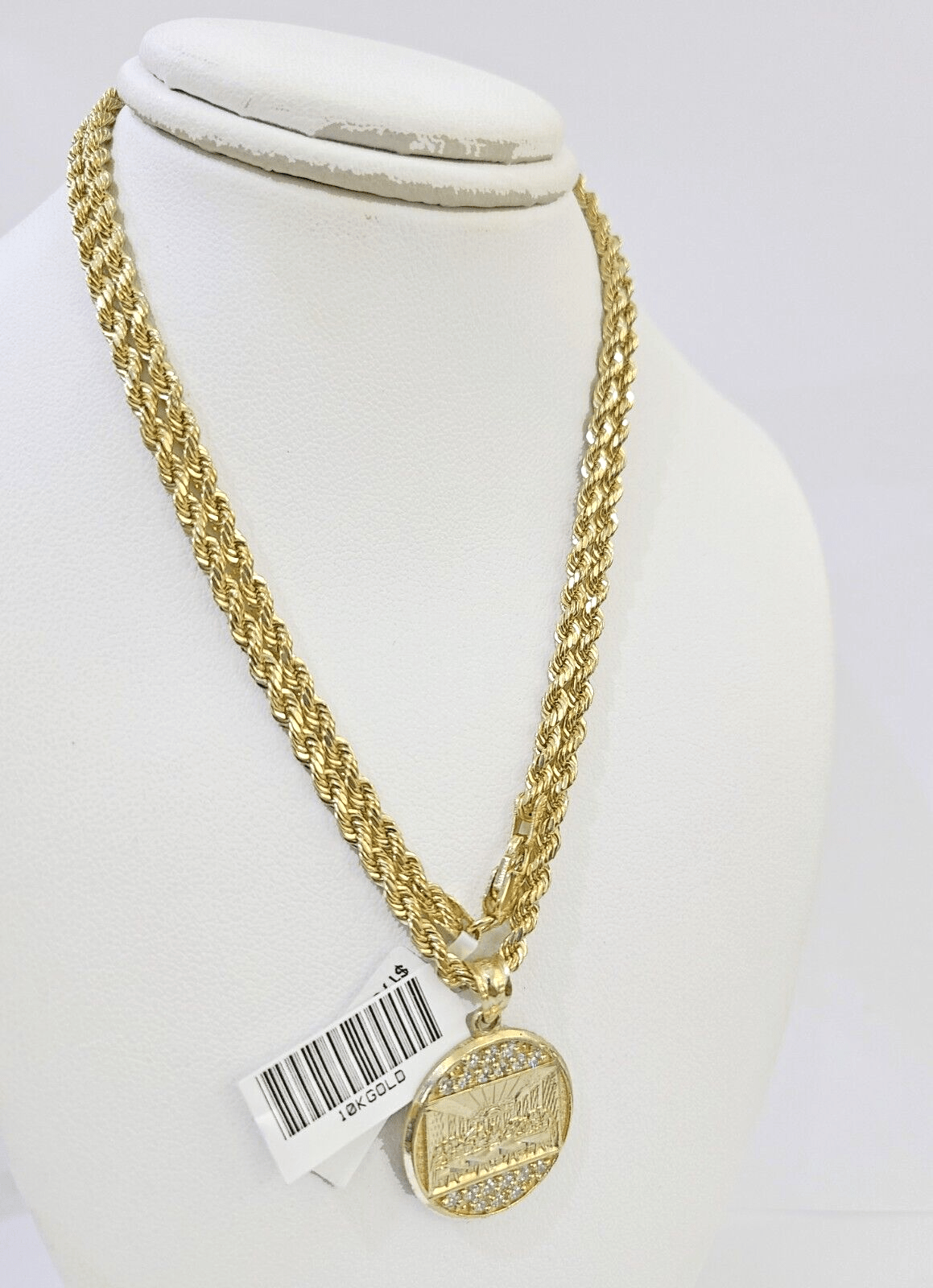 10k Gold Rope Chain & Last Supper Charm Pendent SET 3mm 22 Inches Necklace - GoldenlinQ