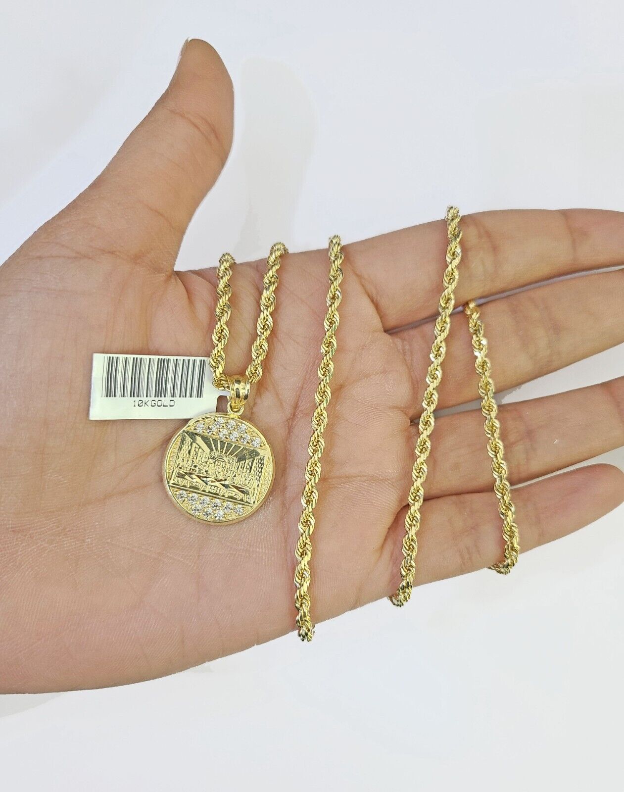 10k Gold Rope Chain & Last Supper Charm Pendent SET 3mm 22 Inches Necklace - GoldenlinQ