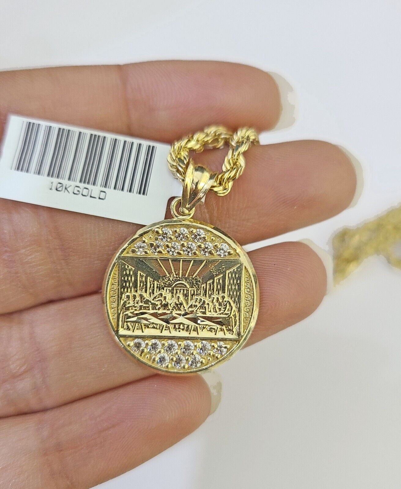 10k Gold Rope Chain & Last Supper Charm Pendent SET 3mm 22 Inches Necklace - GoldenlinQ