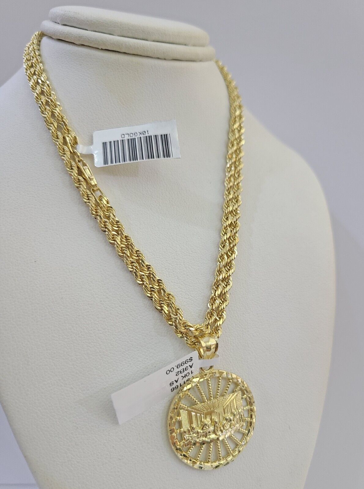 10k Gold Rope Chain & Last Supper Charm Pendent SET 3mm 22 Inches Necklace - GoldenlinQ