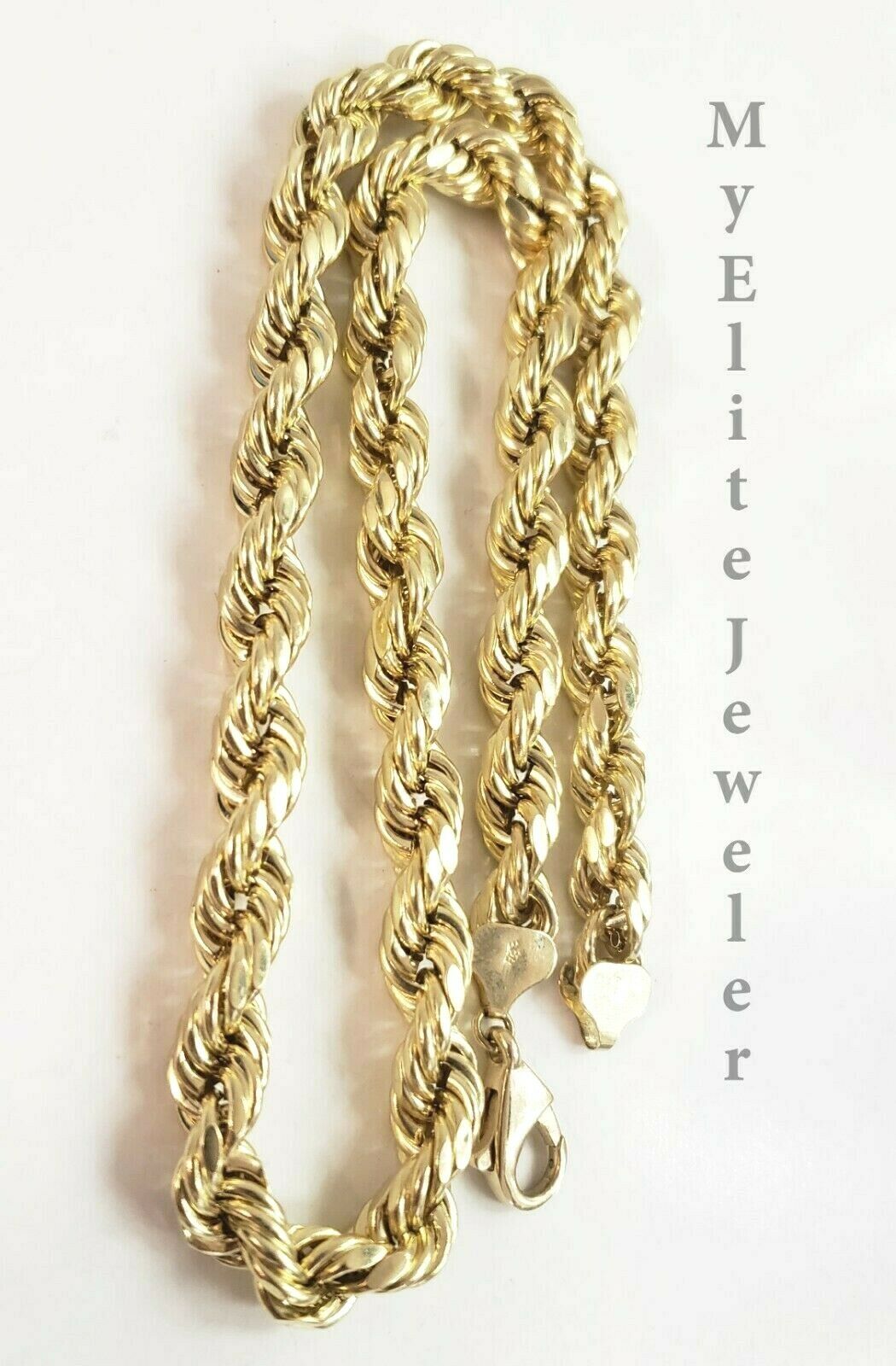 10K Gold Rope Chain Necklace 20 Inch 8mm Yellow Gold Lobster Lock , REAL GOLD - GoldenlinQ