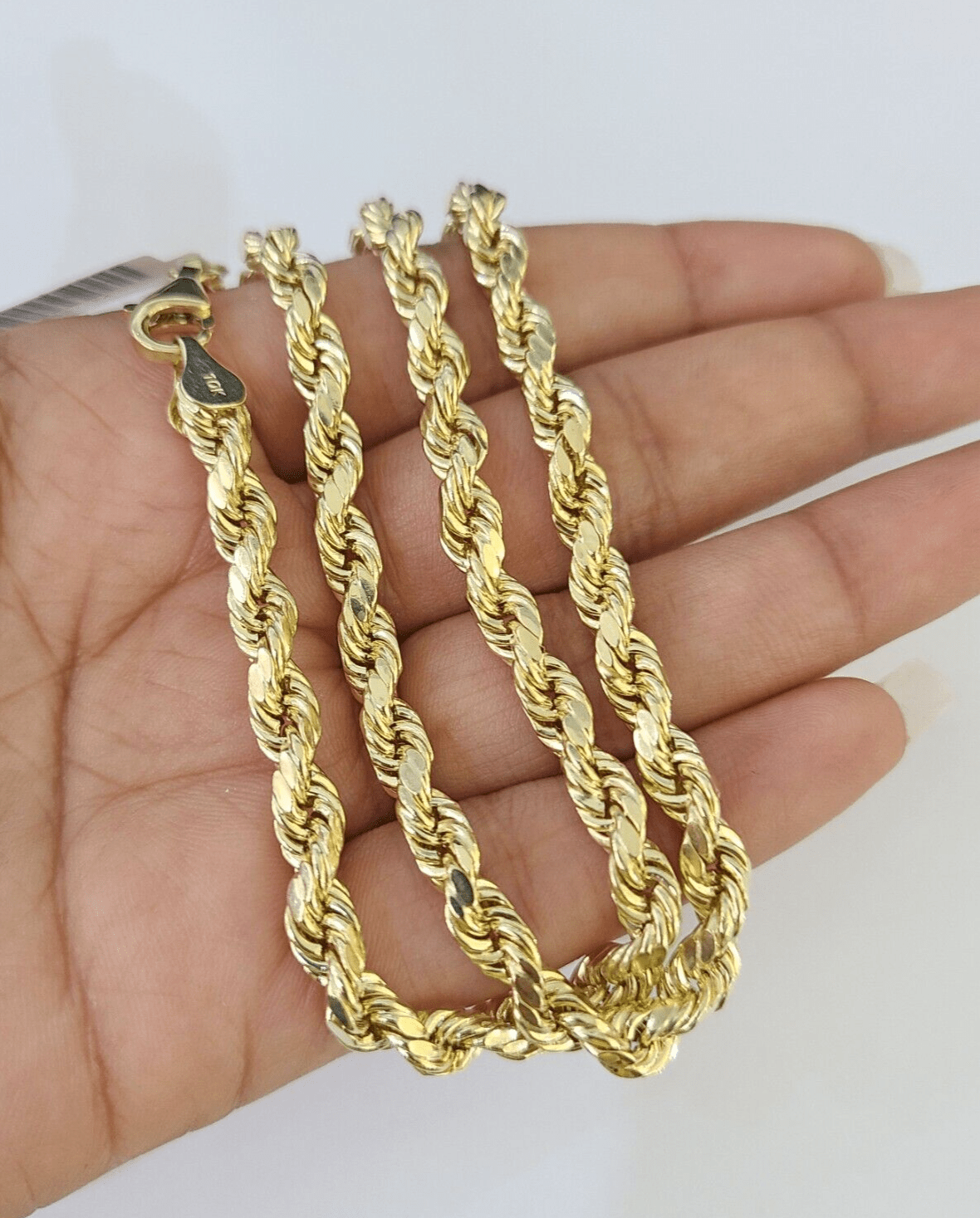 10k Gold Rope chain Necklace 22 Inch 6mm Diamond Cut REAL 10kt Yellow Gold - GoldenlinQ