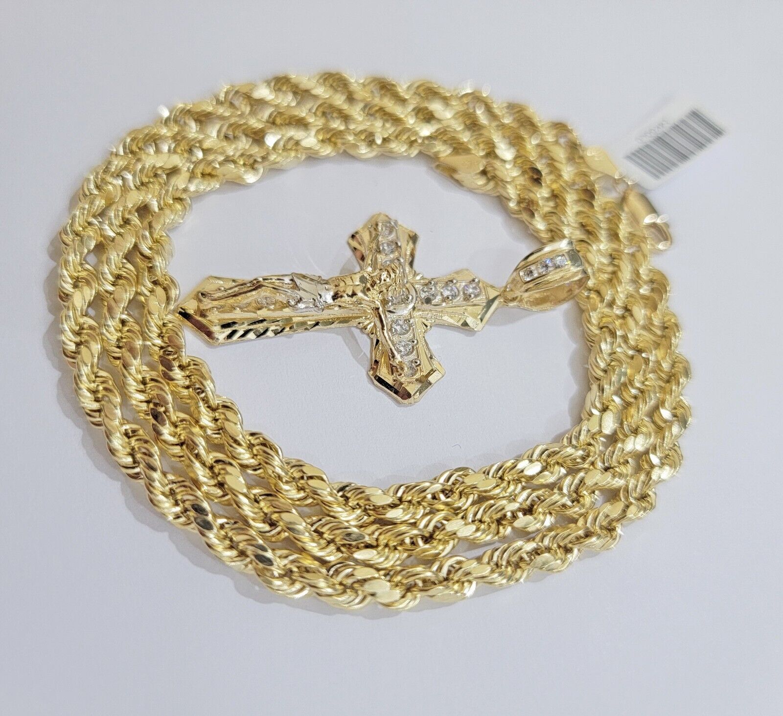 10k Gold Rope Chain Necklace Cross Charm Jesus Pendant Set 18 - 28" 5mm, REAL 10KT - GoldenlinQ