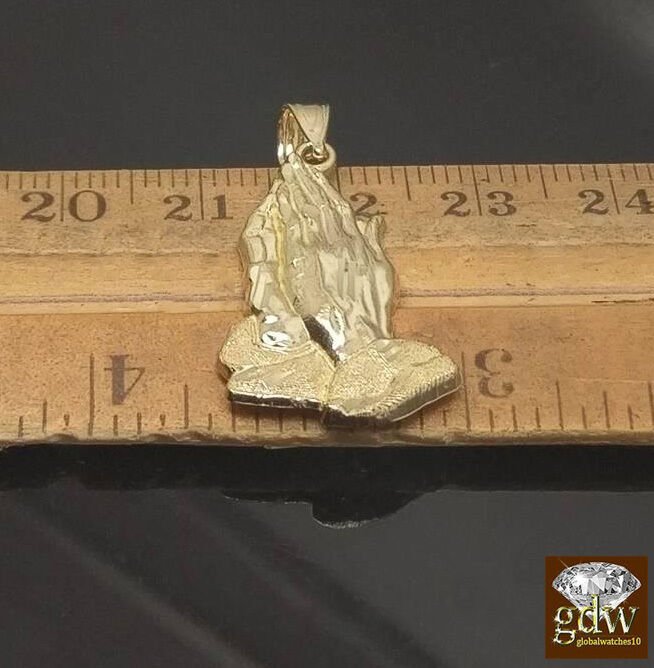 10k Gold Rope Necklace 20" 2mm Chain Praying Hand Charm Pendant Men Women - GoldenlinQ