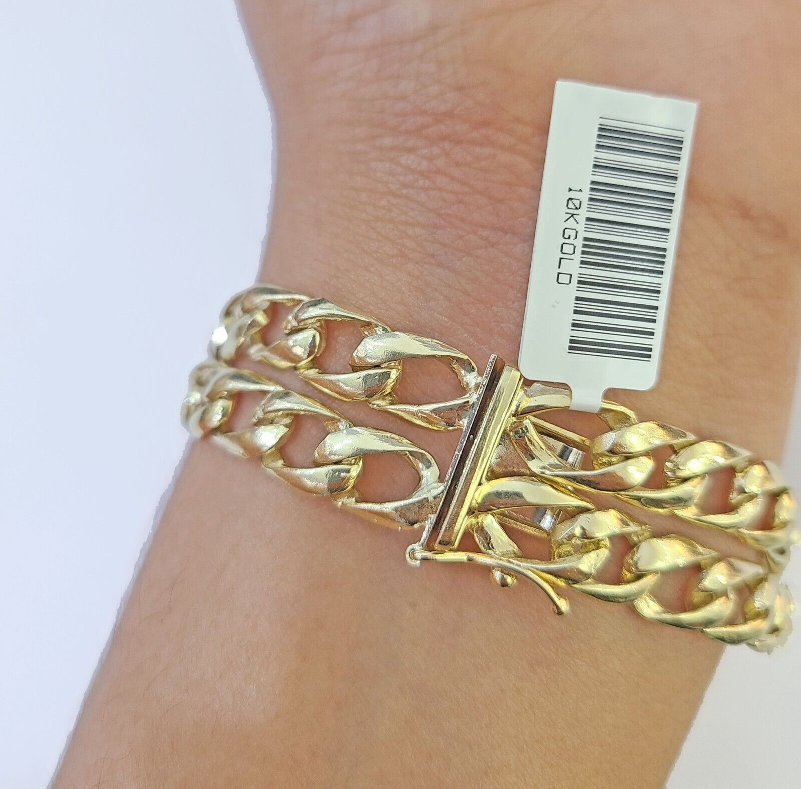 10k Gold Saint Barbara Miami Cuban Bracelet Size 8.25" Inches 15mm 10kt Mens - GoldenlinQ