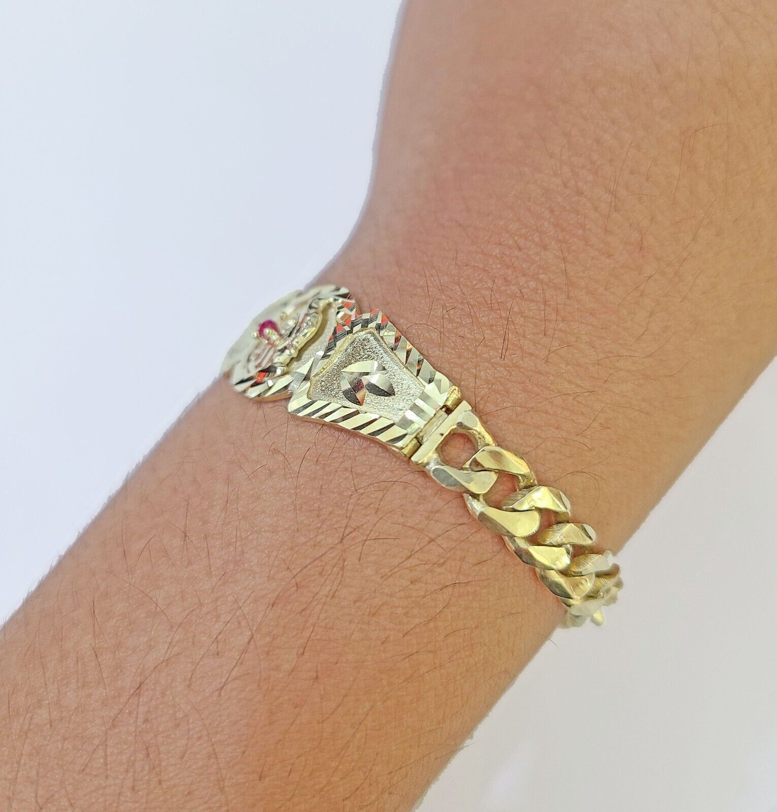 10k Gold St Lazaro Miami Cuban Bracelet Size 8" Inches 7mm 10kt Mens Ladies - GoldenlinQ