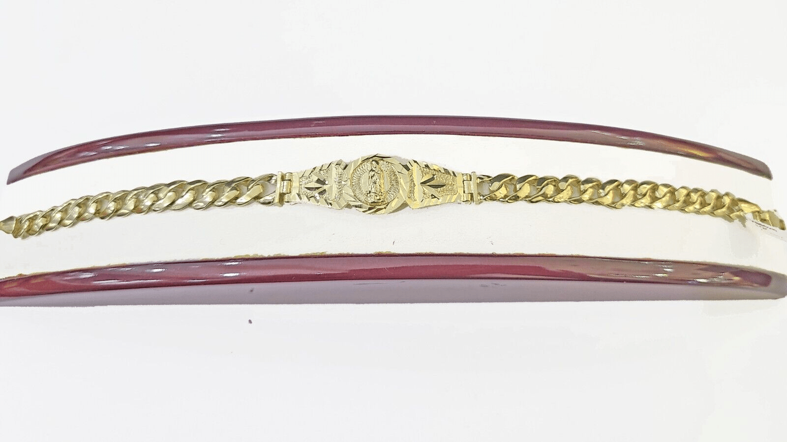 10k Gold Virgin Mary Miami Cuban Bracelet Size 8" Inches 7mm 10kt Mens Ladies - GoldenlinQ