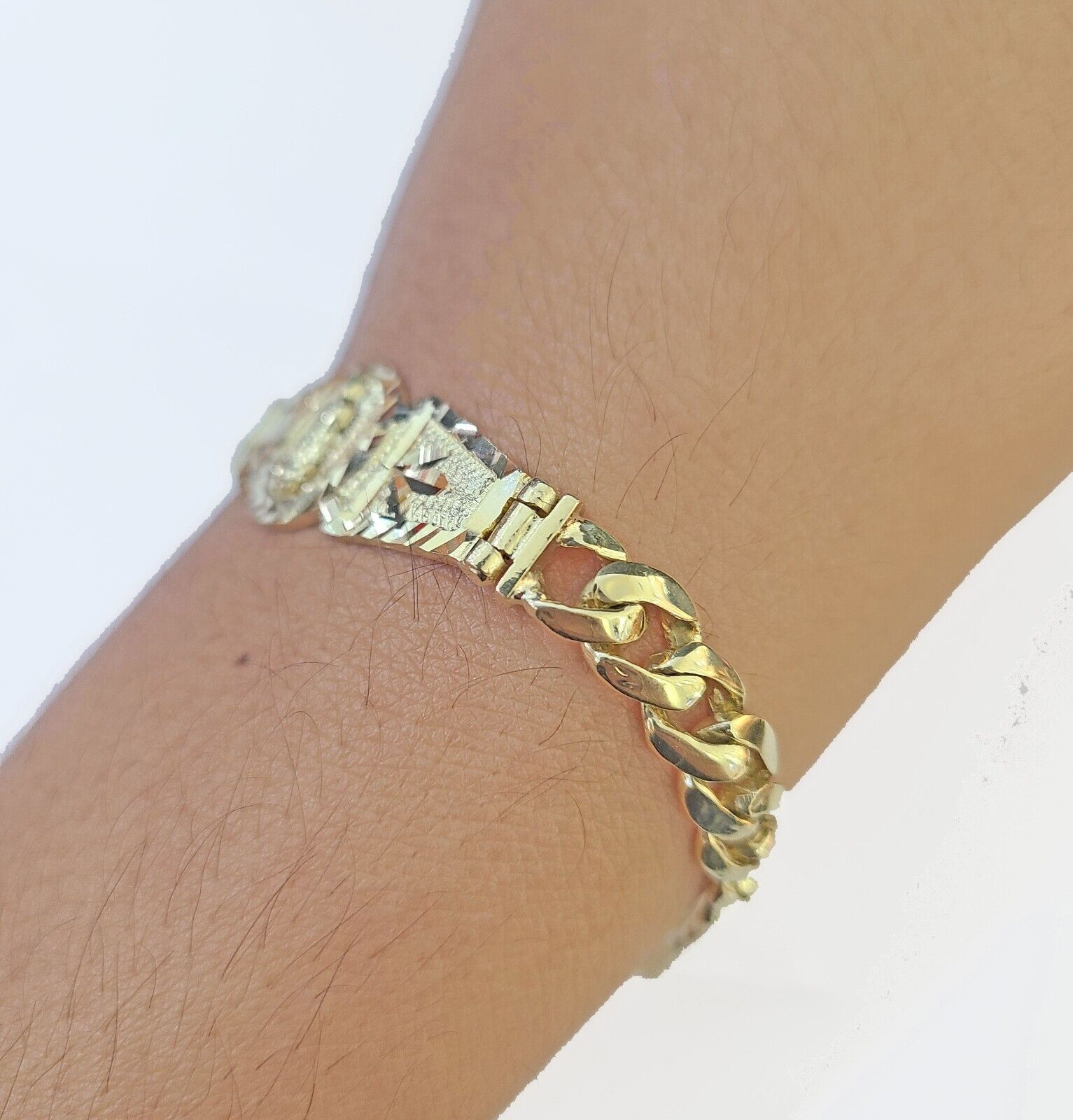 10k Gold Virgin Mary Miami Cuban Bracelet Size 8" Inches 7mm 10kt Mens Ladies - GoldenlinQ