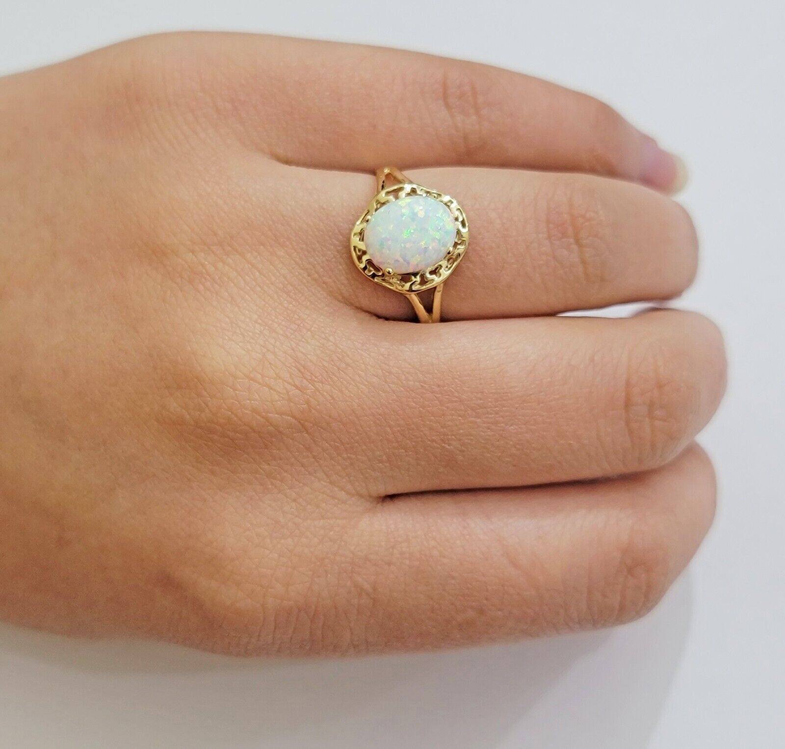 10k Gold Women Ring Opal Color Stone Ladies Band REAL 10KT Sizable Brand New - GoldenLinQ