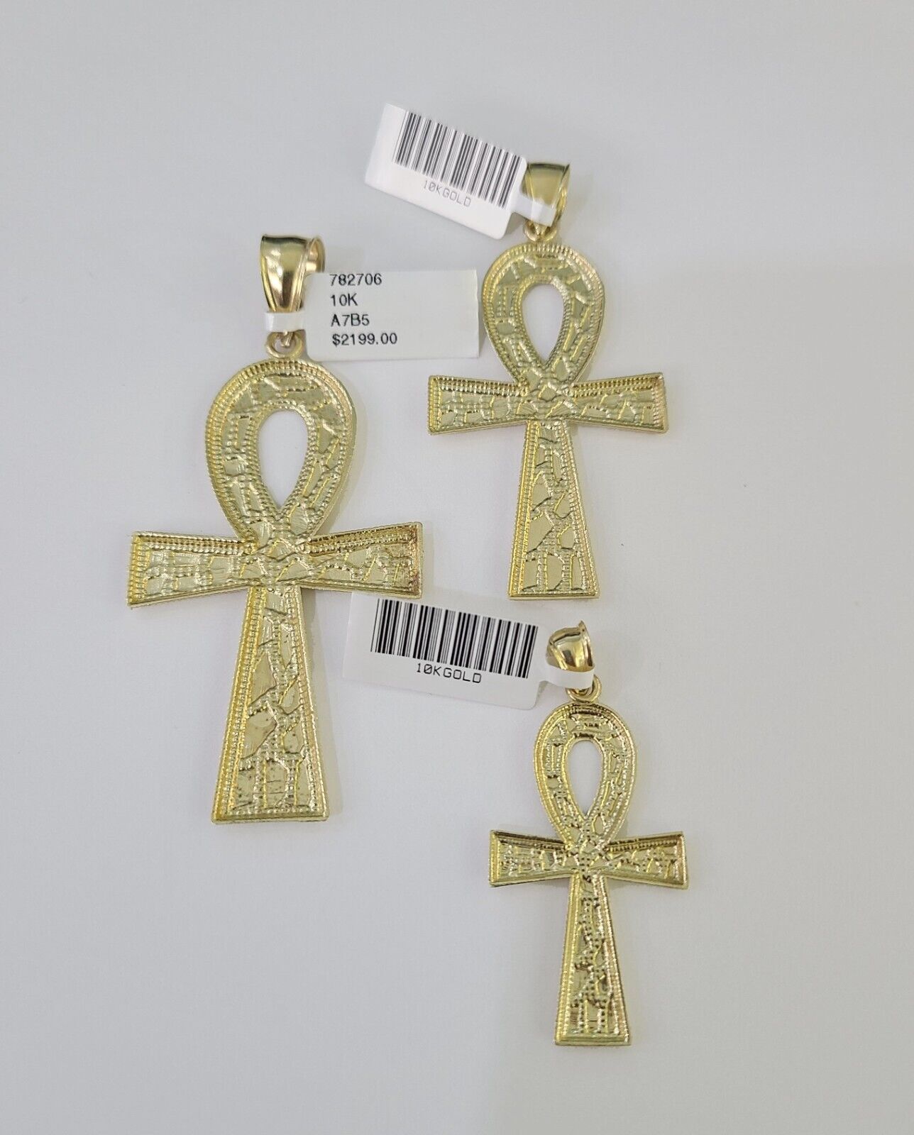 10k Jesus Ankh Cross Charm Pendant Egyptian Yellow Gold Men Women 3" 2.5" 2" - GoldenlinQ
