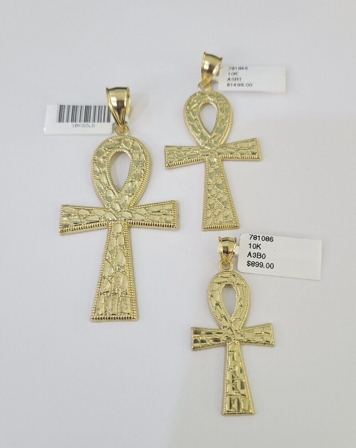 10k Jesus Ankh Cross Charm Pendant Egyptian Yellow Gold Men Women 3" 2.5" 2" - GoldenlinQ