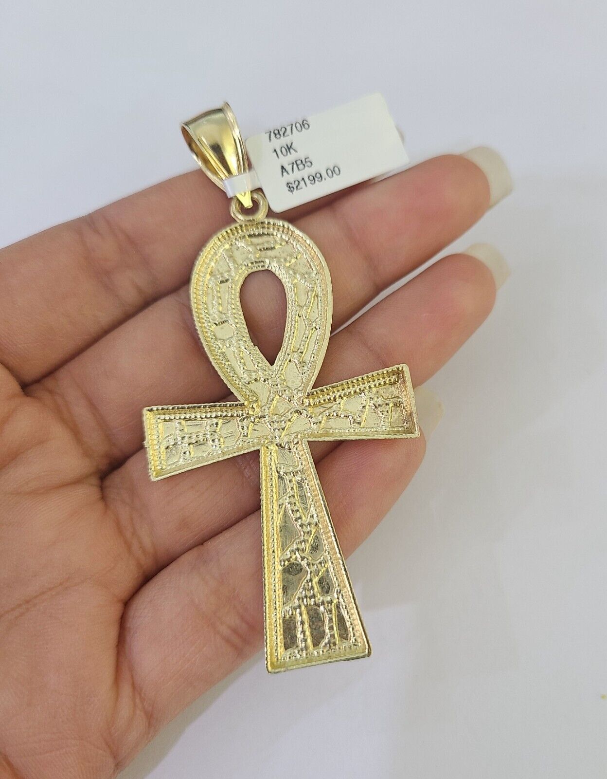 10k Jesus Ankh Cross Charm Pendant Egyptian Yellow Gold Men Women 3" 2.5" 2" - GoldenlinQ