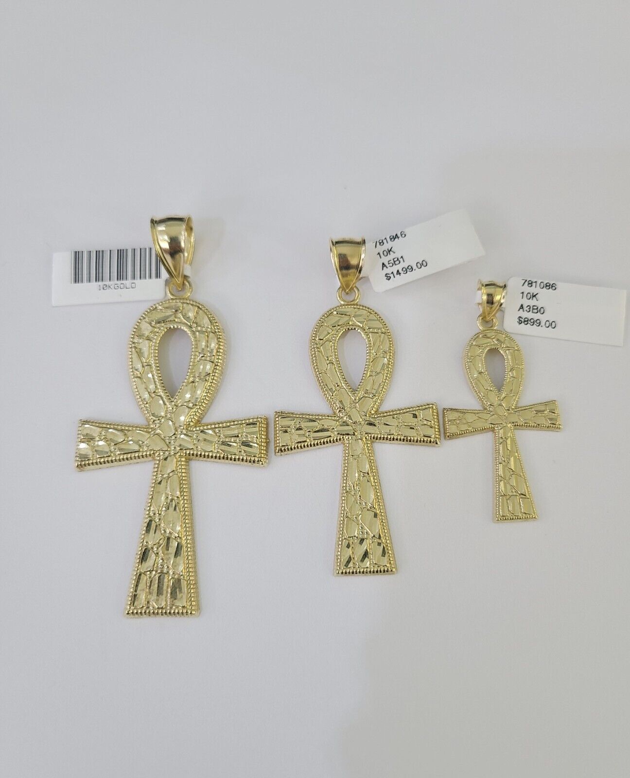 10k Jesus Ankh Cross Charm Pendant Egyptian Yellow Gold Men Women 3" 2.5" 2" - GoldenlinQ