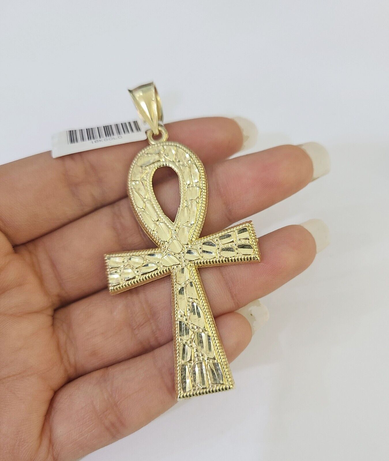 10k Jesus Ankh Cross Charm Pendant Egyptian Yellow Gold Men Women 3" 2.5" 2" - GoldenlinQ