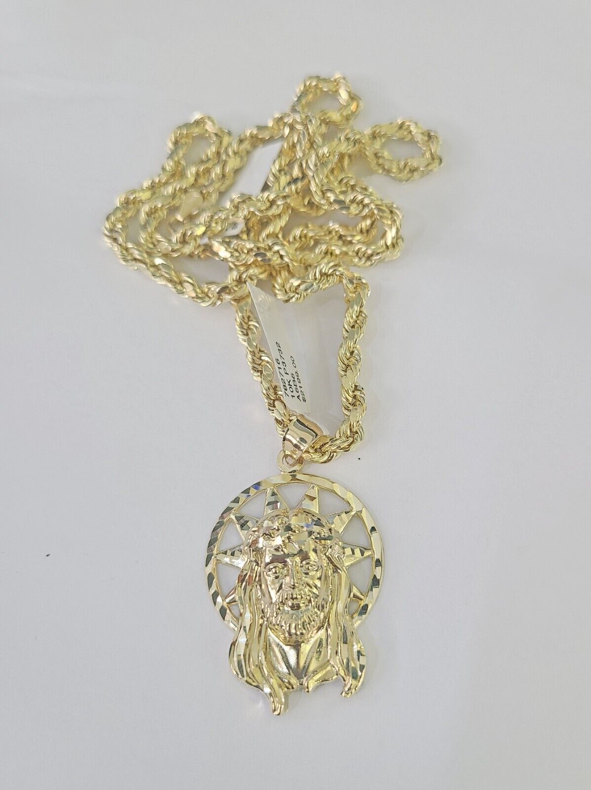 10k Jesus Christ Pendant Rope Chain 5mm 18" - 26" SET Necklace Charm - GoldenlinQ