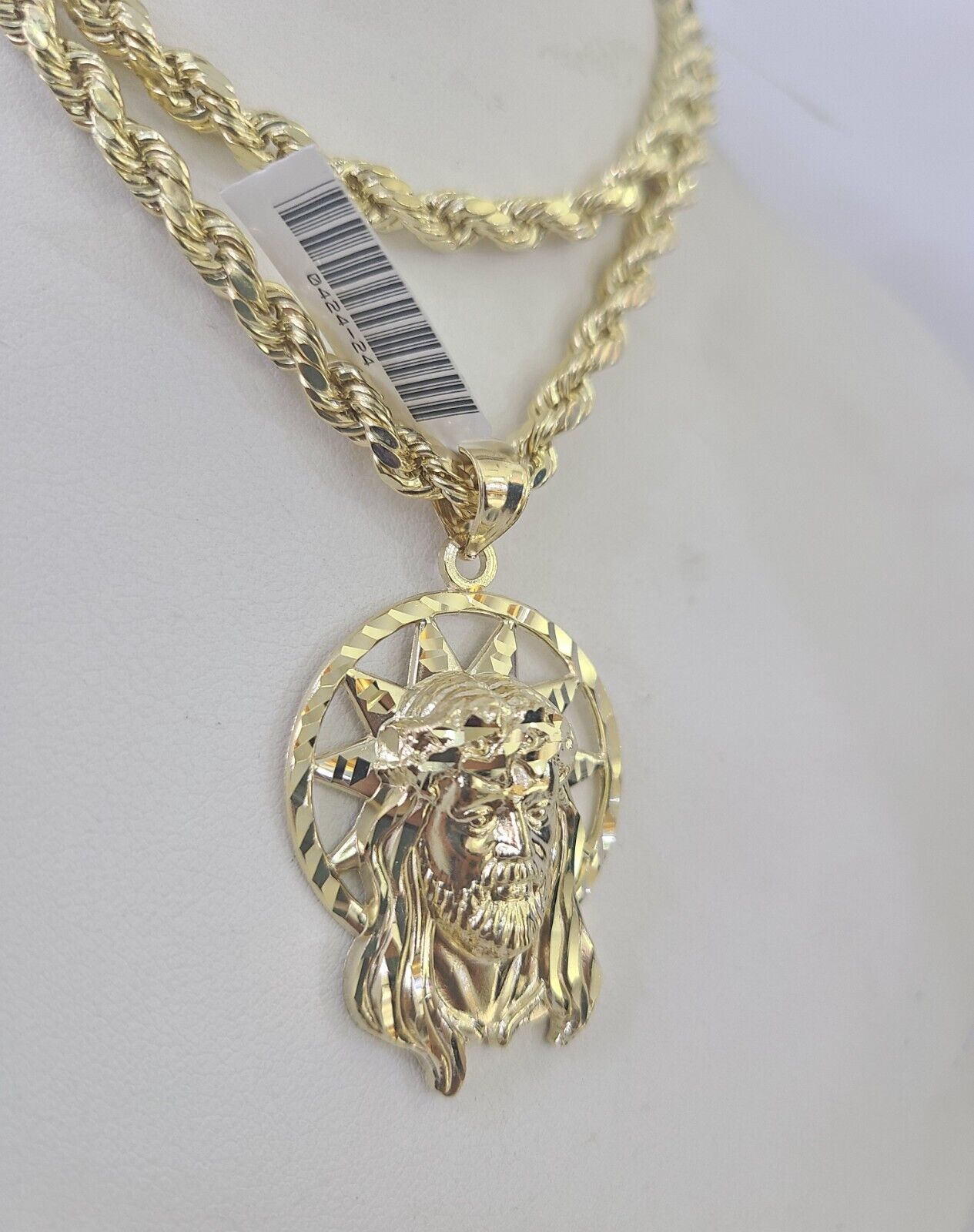 10k Jesus Christ Pendant Rope Chain 5mm 18" - 26" SET Necklace Charm - GoldenlinQ