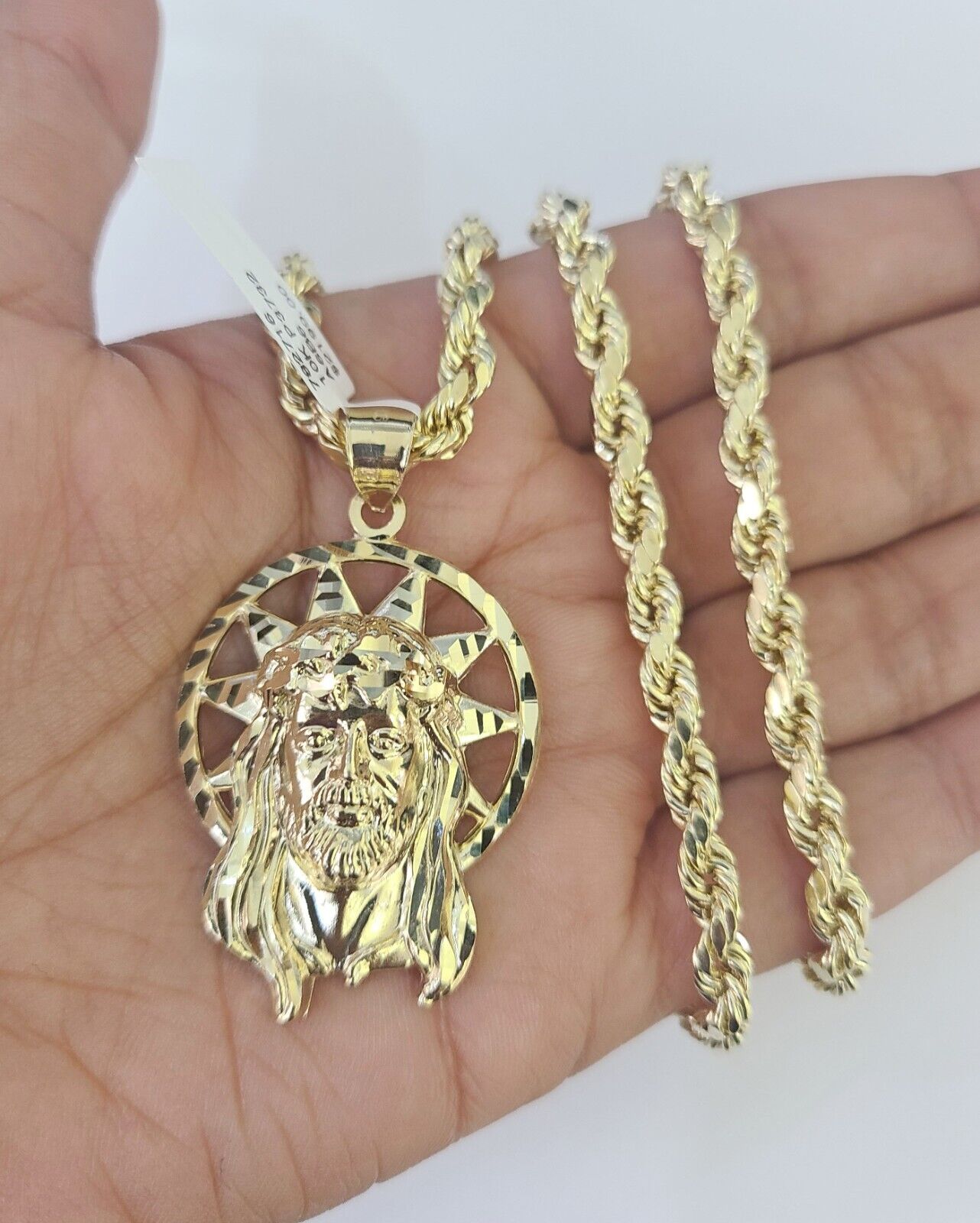 10k Jesus Christ Pendant Rope Chain 5mm 18" - 26" SET Necklace Charm - GoldenlinQ