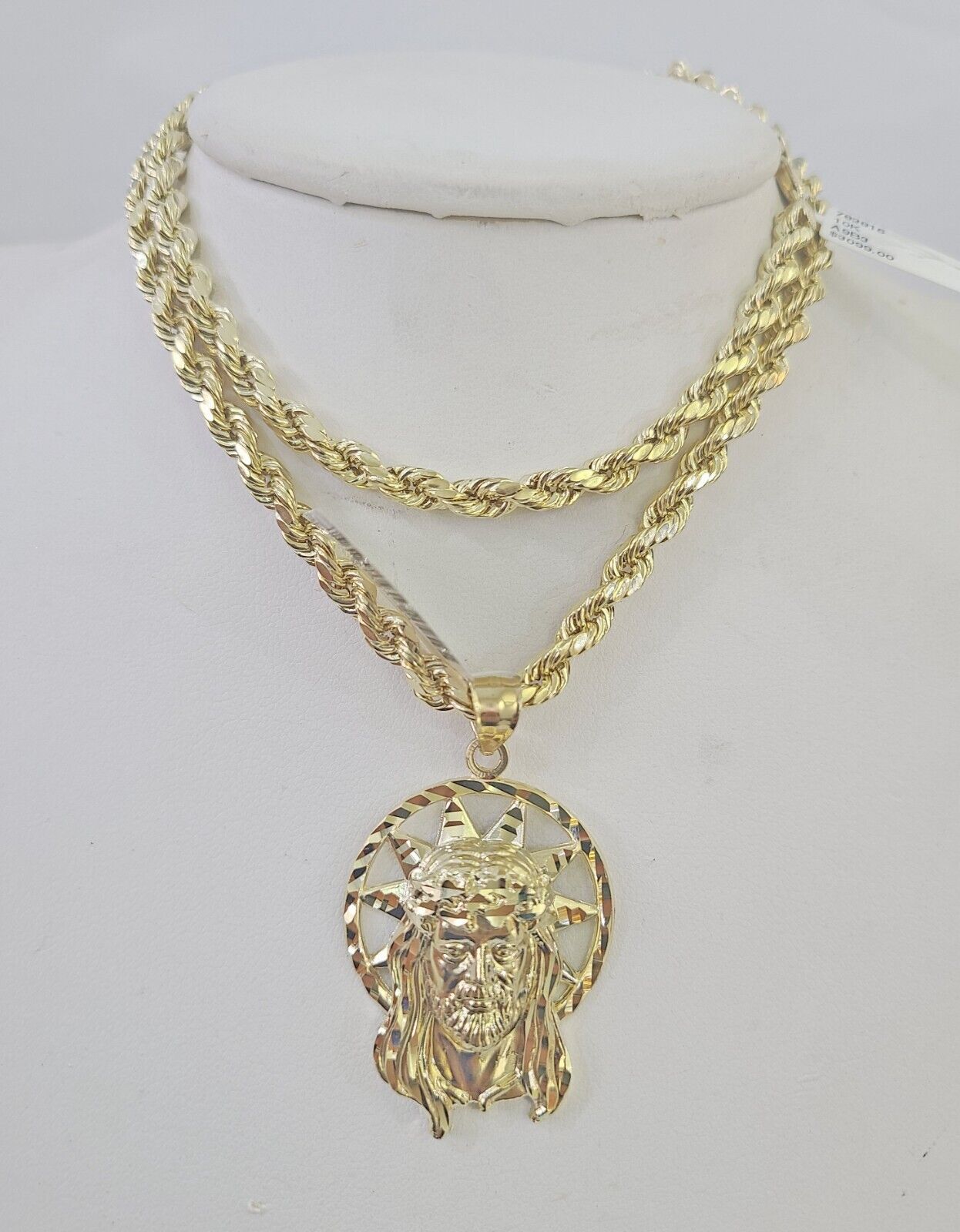 10k Jesus Christ Pendant Rope Chain 5mm 18" - 26" SET Necklace Charm - GoldenlinQ