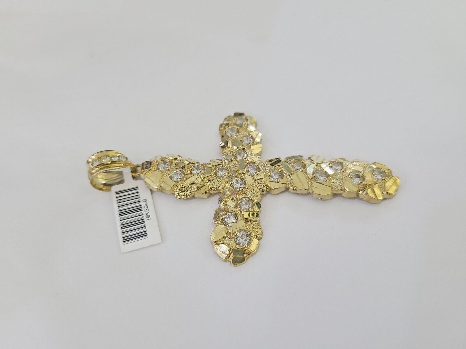 10K Jesus Cross Charm Pendant Nugget Religious Yellow Gold Real 10kt - GoldenlinQ