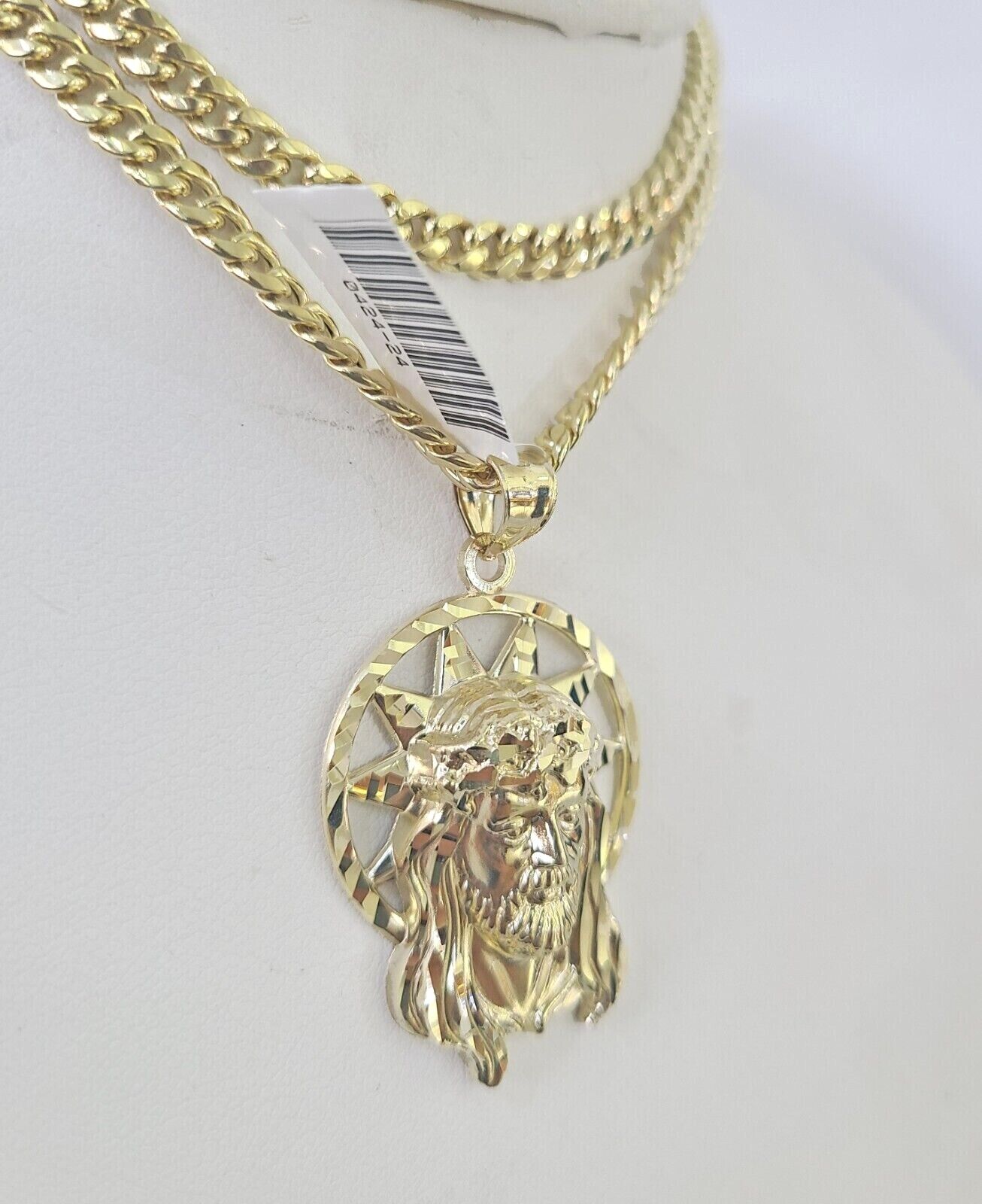 10k Jesus Head Charm Miami Cuban Chain Pendant Set 5mm Necklace Yellow Gold - GoldenlinQ