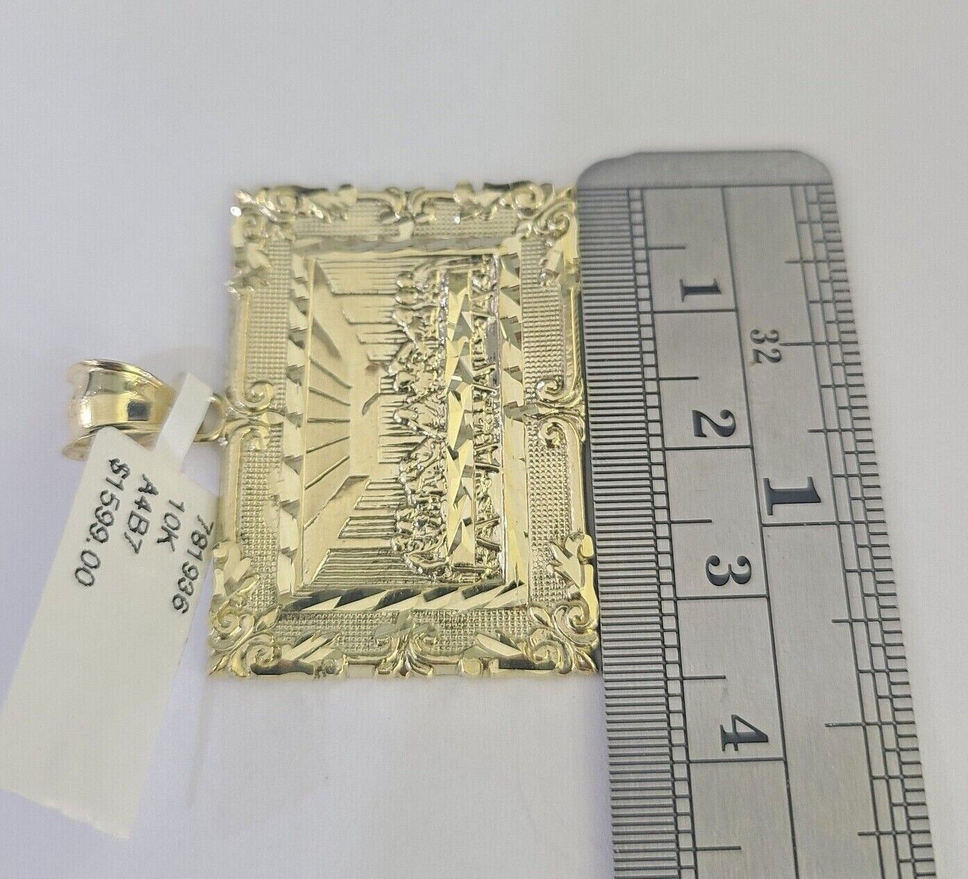 10k Last Supper Charm Miami Cuban Chain Pendant Set 5mm Necklace Yellow Gold - GoldenlinQ