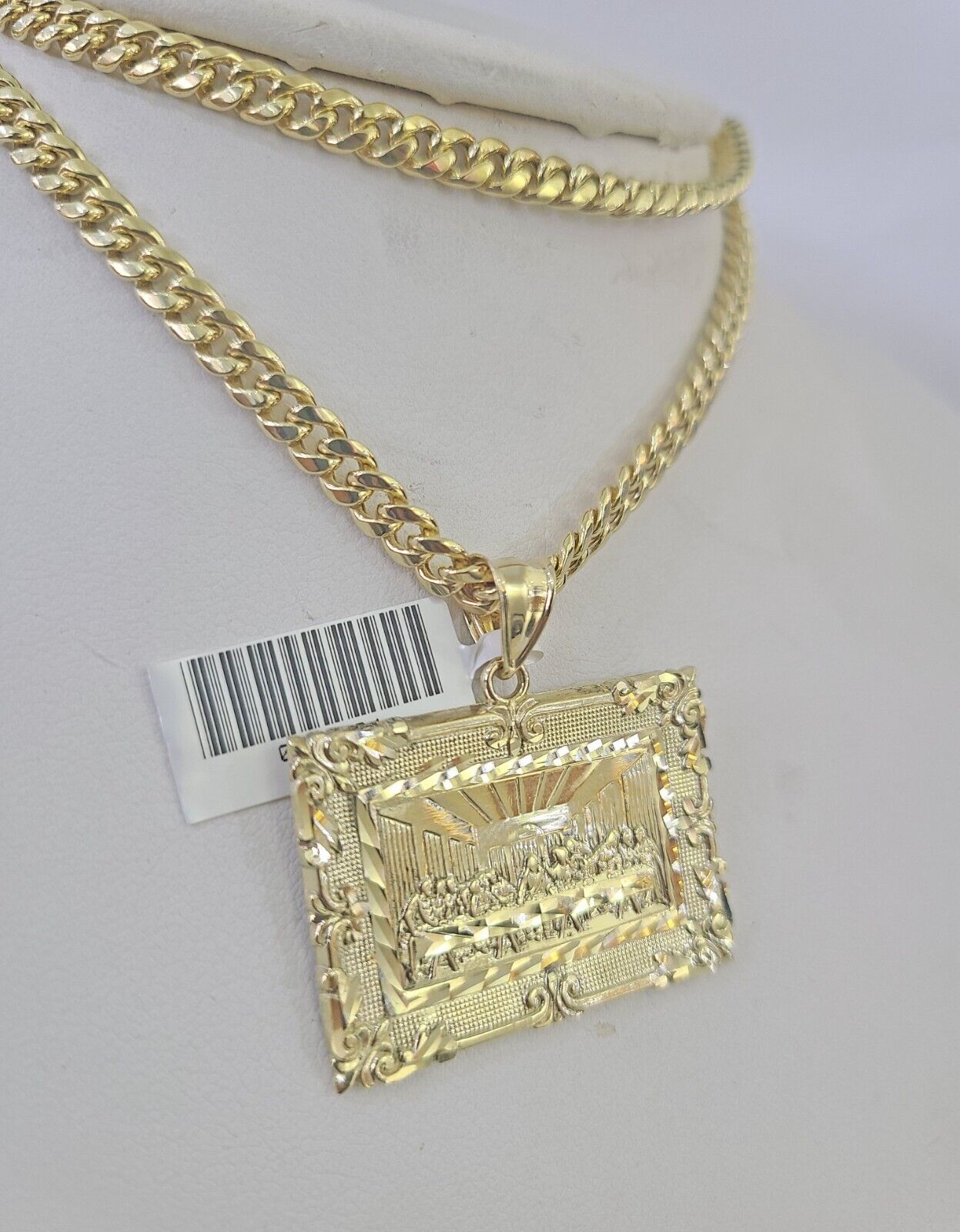 10k Last Supper Charm Miami Cuban Chain Pendant Set 5mm Necklace Yellow Gold - GoldenlinQ