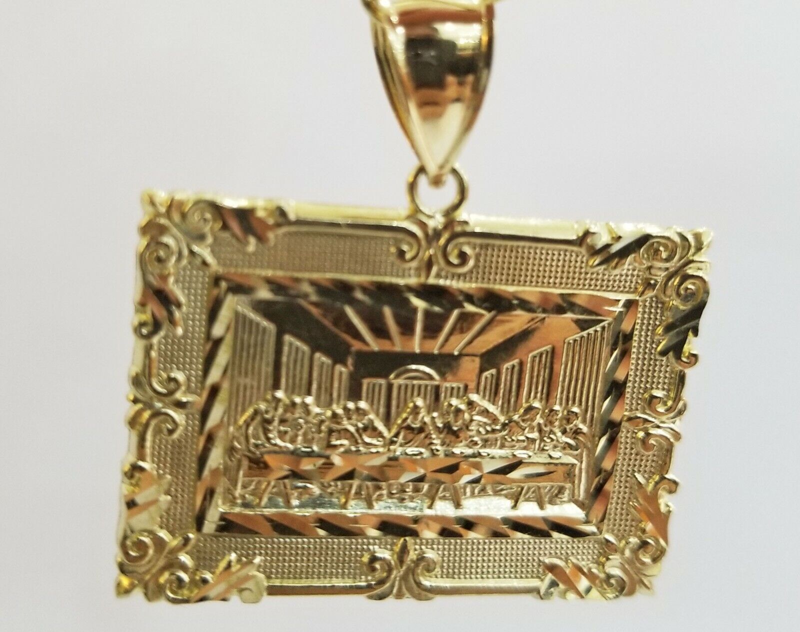 10k last supper charm with Real gold Miami Cuban chain 24inch 5mm 10kt gold set - GoldenlinQ