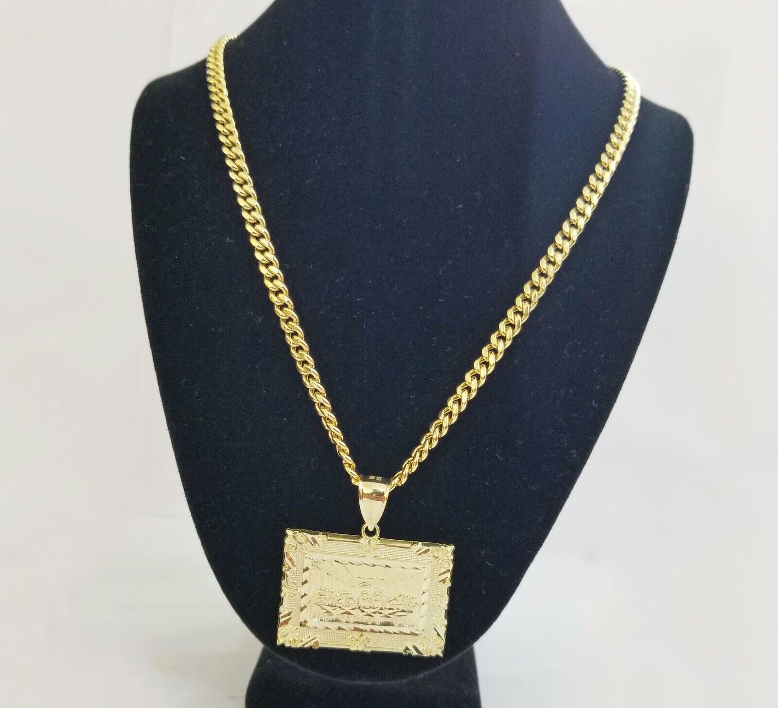 10k last supper charm with Real gold Miami Cuban chain 24inch 5mm 10kt gold set - GoldenlinQ