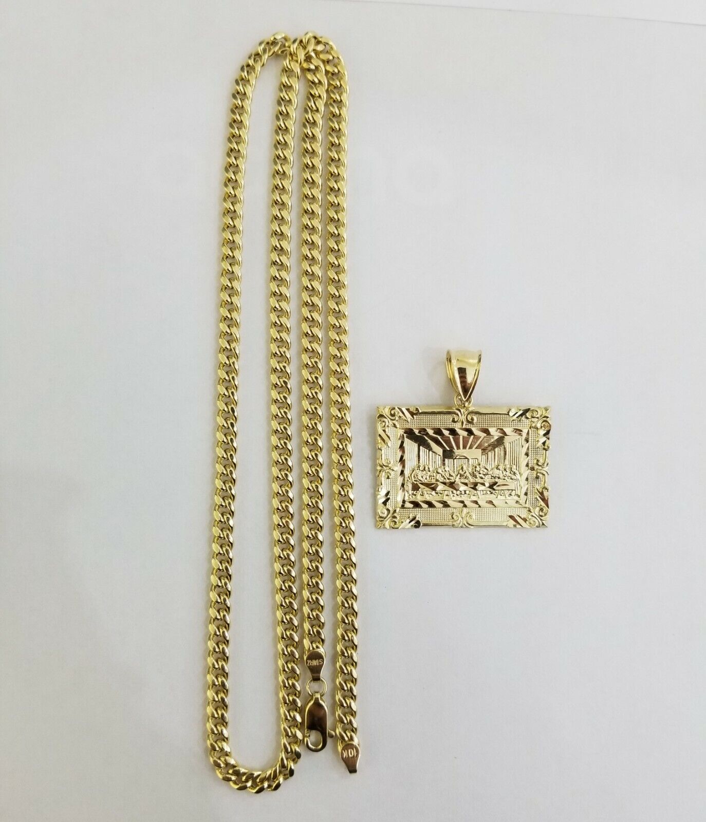 10k last supper charm with Real gold Miami Cuban chain 24inch 5mm 10kt gold set - GoldenlinQ
